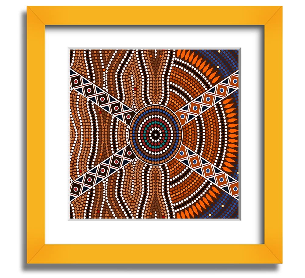 Aboriginal Pattern 2 Square Framed Print showcasing intricate designs in a stylish frame.